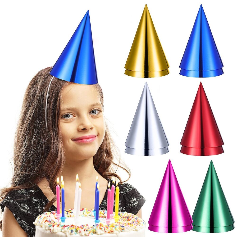 8366 Party Hat Set: 12 Colorful Aluminum Foil Birthday Hats for Kids